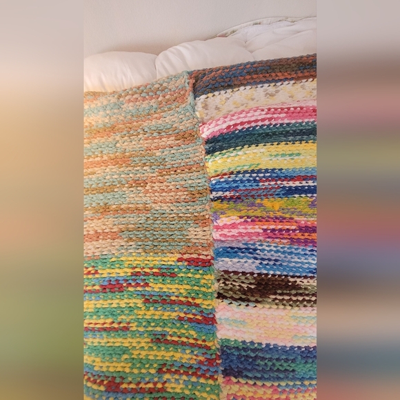SOLD - VINTAGE Handmade Chenille Knit XL Blanket, Weighted Blanket, Patchwork - Picture 5 of 16